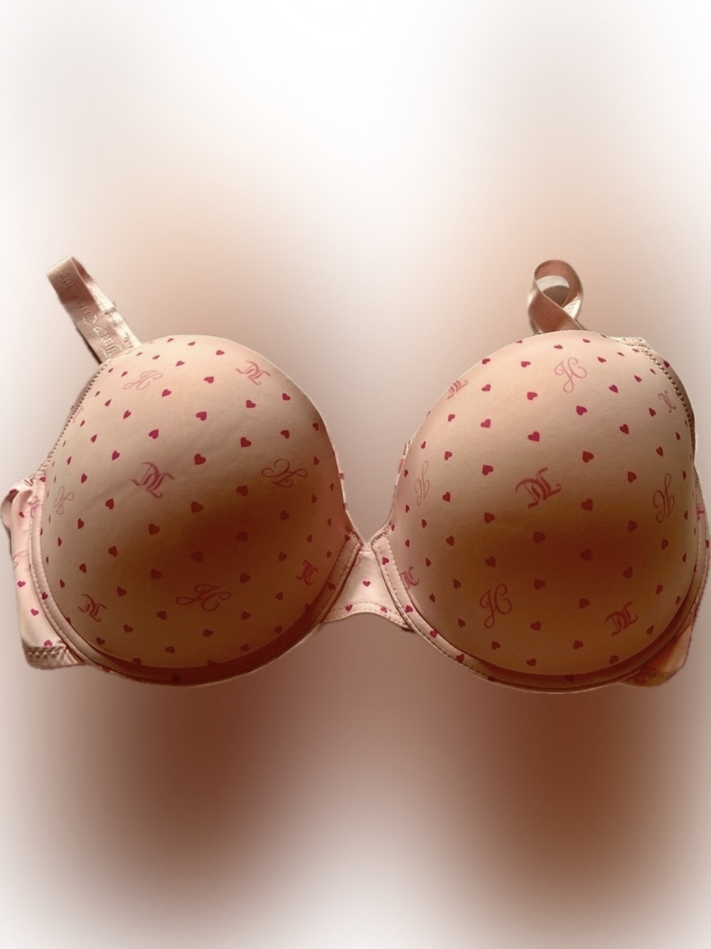 Juicy Couture Pink Heart Logo Bra 42D Underwire Lightly Lined Molded Cup NWOT